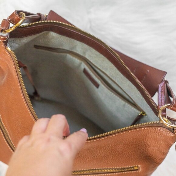DOONEY & BOURKE BROWN BRASS ALL WEATHER LEATHER HOBO BAG - Picture 10 of 11